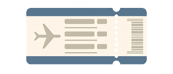 Illustration of a generic airline ticket with an airplane icon, barcode, and blank lines representing passenger and flight information.